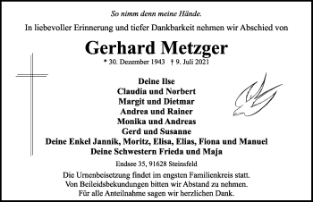 Traueranzeige von Gerhard Metzger von Rothenburg