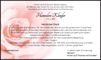 Traueranzeige von Hannelore Klingler von Neustadt/ Scheinfeld/ Uffenheim