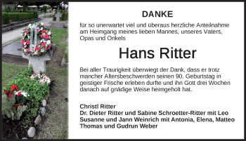 Traueranzeige von Hans Ritter von Ansbach