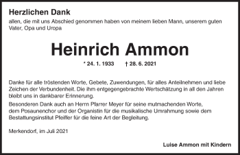 Traueranzeige von Heinrich Ammon von Ansbach