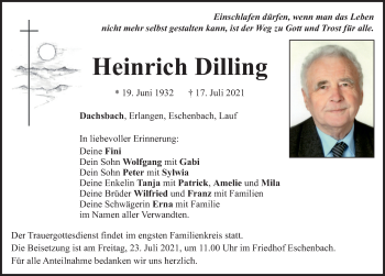 Traueranzeige von Heinrich Dilling von Neustadt/ Scheinfeld/ Uffenheim