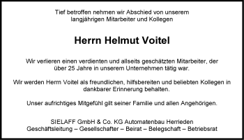 Traueranzeige von Helmut Voitel von Dinkelsbühl/ Feuchtwangen