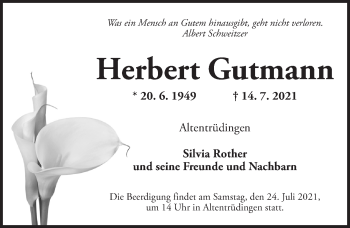 Traueranzeige von Herbert Gutmann von Dinkelsbühl/ Feuchtwangen