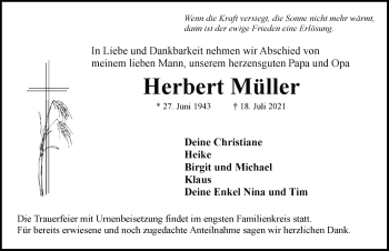 Traueranzeige von Herbert Müller von Neustadt/ Scheinfeld/ Uffenheim