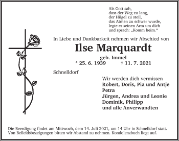 Traueranzeige von Ilse Marquardt von Dinkelsbühl/ Feuchtwangen