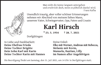 Traueranzeige von Karl Hirsch von Dinkelsbühl/ Feuchtwangen