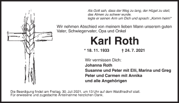 Traueranzeige von Karl Roth von Ansbach