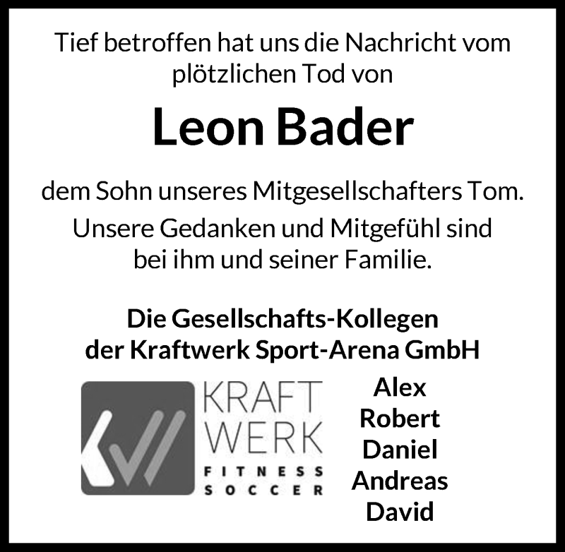  Traueranzeige für Leon Bader vom 15.07.2021 aus Neustadt/ Scheinfeld/ Uffenheim