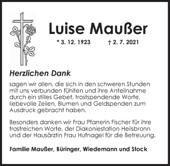 Traueranzeige von Luise Maußer von Ansbach