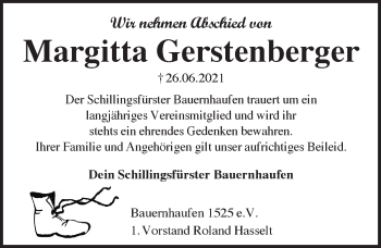 Traueranzeige von Margitta Gerstenberger von Rothenburg