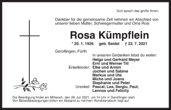 Traueranzeige von Rosa Kümpflein von Dinkelsbühl/ Feuchtwangen