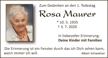 Traueranzeige von Rosa Maurer von Ansbach