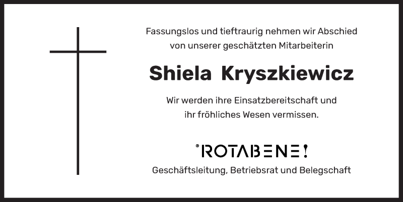  Traueranzeige für Shiela Kryszkiewicz vom 31.07.2021 aus Rothenburg
