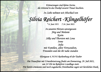 Traueranzeige von Silvia Reichert-Klingelhöfer von Rothenburg