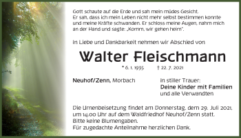 Traueranzeige von Walter Fleischmann von Neustadt/ Scheinfeld/ Uffenheim