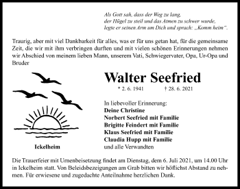 Traueranzeige von Walter Seefried von Neustadt/ Scheinfeld/ Uffenheim