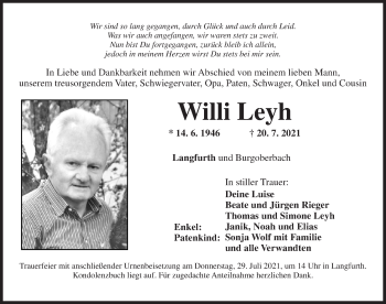 Traueranzeige von Willi Leyh von Dinkelsbühl/ Feuchtwangen