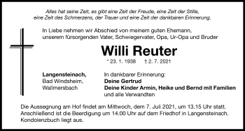 Traueranzeige von Willi Reuter von Neustadt/ Scheinfeld/ Uffenheim