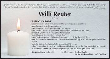 Traueranzeige von Willi Reuter von Neustadt/ Scheinfeld/ Uffenheim