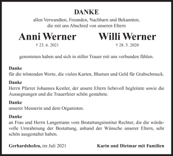 Traueranzeige von Willi Werner von Neustadt/ Scheinfeld/ Uffenheim