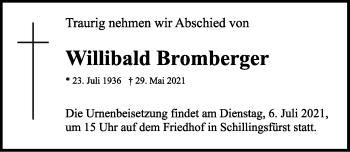 Traueranzeige von Willibald Bromberger von Rothenburg