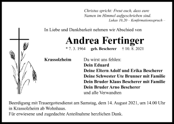 Traueranzeige von Andrea Fertinger von Neustadt/ Scheinfeld/ Uffenheim