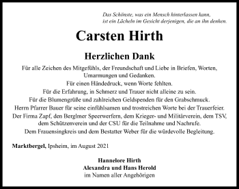 Traueranzeige von Carsten Hirth von Neustadt/ Scheinfeld/ Uffenheim