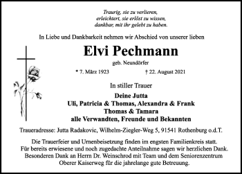 Traueranzeige von Elvi Pechmann von Rothenburg