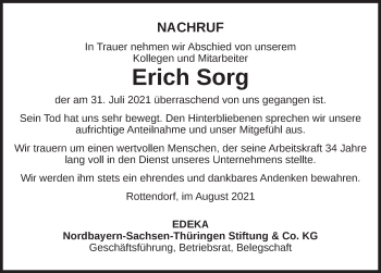 Traueranzeige von Erich Sorg von Rothenburg
