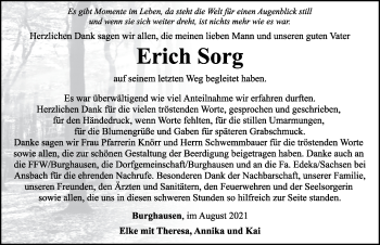 Traueranzeige von Erich Sorg von Ansbach