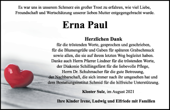 Traueranzeige von Erna Paul von Rothenburg