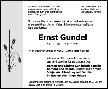 Traueranzeige von Ernst Gundel von Dinkelsbühl/ Feuchtwangen