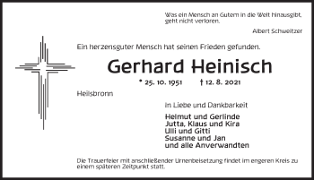 Traueranzeige von Gerhard Heinisch von Ansbach