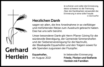Traueranzeige von Gerhard Hertlein von Neustadt/ Scheinfeld/ Uffenheim