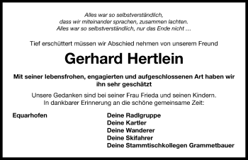 Traueranzeige von Gerhard Hertlein von Neustadt/ Scheinfeld/ Uffenheim