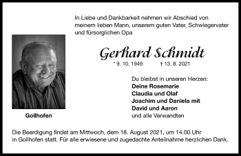 Traueranzeige von Gerhard Schmidt von Neustadt/ Scheinfeld/ Uffenheim