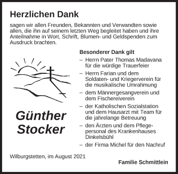 Traueranzeige von Günther Stocker von Dinkelsbühl/ Feuchtwangen