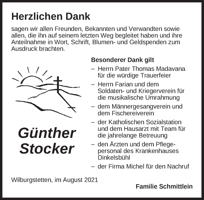  Traueranzeige für Günther Stocker vom 28.08.2021 aus Dinkelsbühl/ Feuchtwangen