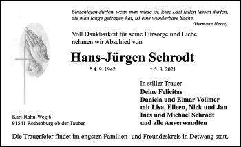 Traueranzeige von Hans-Jürgen Schrodt von Dinkelsbühl/ Feuchtwangen