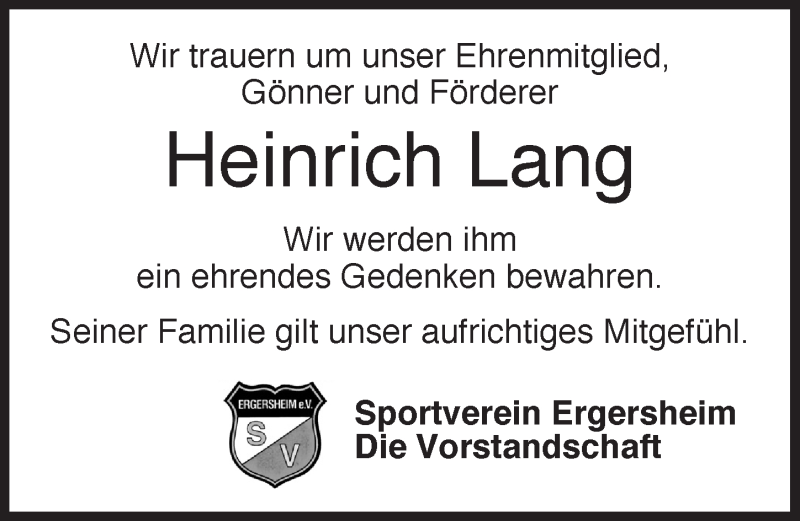  Traueranzeige für Heinrich Lang vom 23.08.2021 aus Neustadt/ Scheinfeld/ Uffenheim