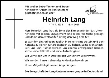 Traueranzeige von Heinrich Lang von Neustadt/ Scheinfeld/ Uffenheim