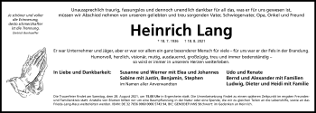 Traueranzeige von Heinrich Lang von Neustadt/ Scheinfeld/ Uffenheim