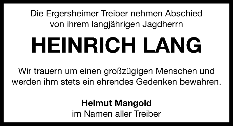  Traueranzeige für Heinrich Lang vom 23.08.2021 aus Neustadt/ Scheinfeld/ Uffenheim