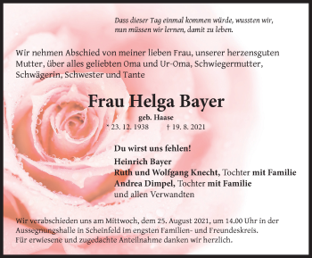 Traueranzeige von Helga Bayer von Neustadt/ Scheinfeld/ Uffenheim