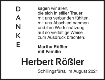 Traueranzeige von Herbert Rößler von Rothenburg