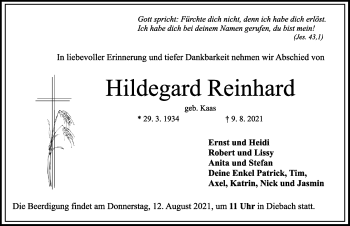 Traueranzeige von Hildegard Reinhard von Rothenburg