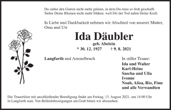 Traueranzeige von Ida Däubler von Dinkelsbühl/ Feuchtwangen