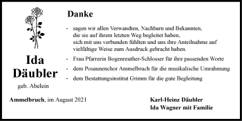 Traueranzeige von Ida Däubler von Dinkelsbühl/ Feuchtwangen