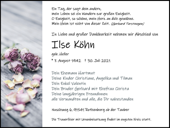Traueranzeige von Ilse Köhn von Rothenburg