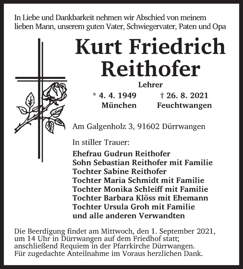 Traueranzeigen Von Kurt Friedrich Reithofer Trauer Flz De